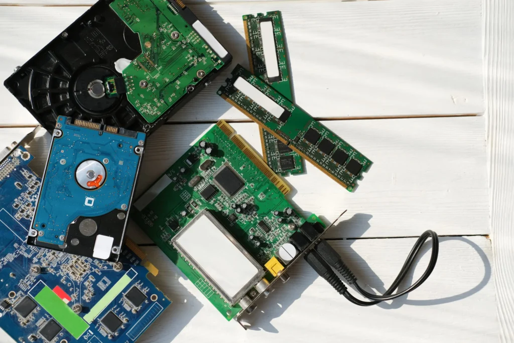 Electronic circuit boards and microchips symbolizing Techbros’ statewide electronics recycling and ITAD services from Scottsdale to Southern Arizona